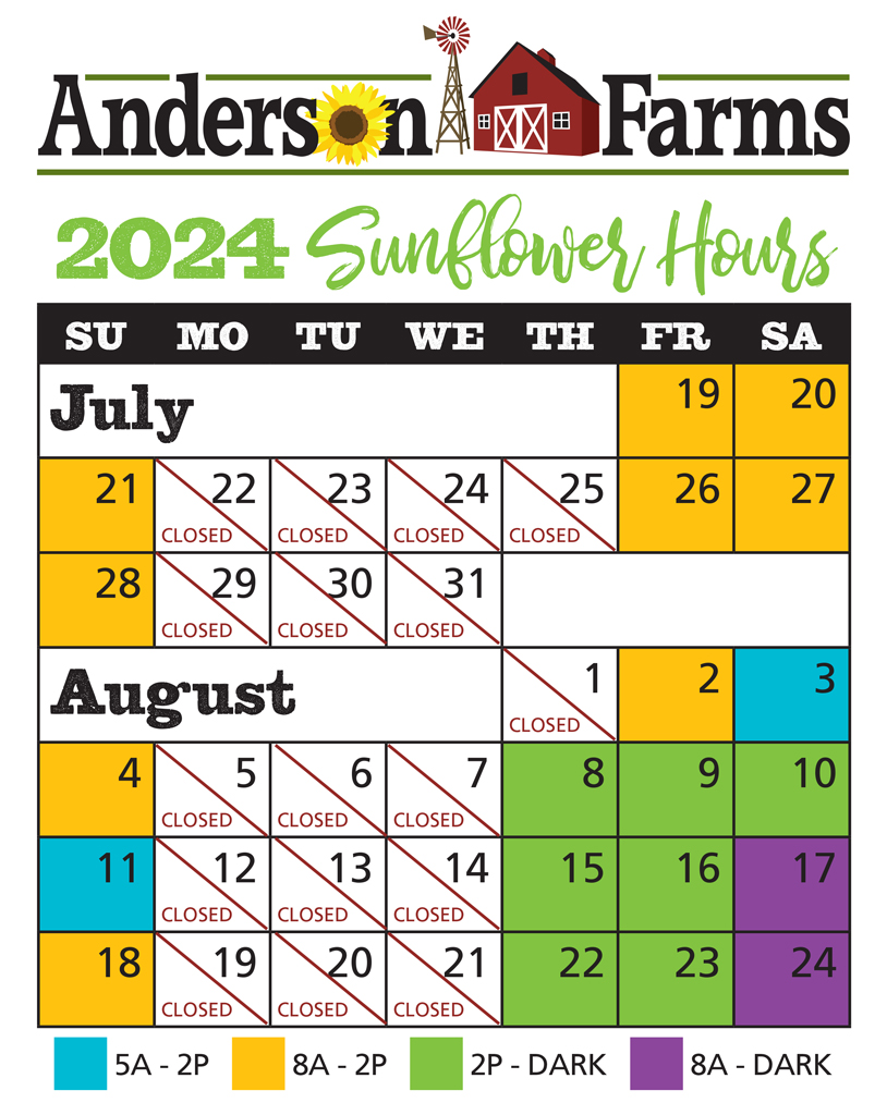 2024 Sunflower Hours and Dates calendar